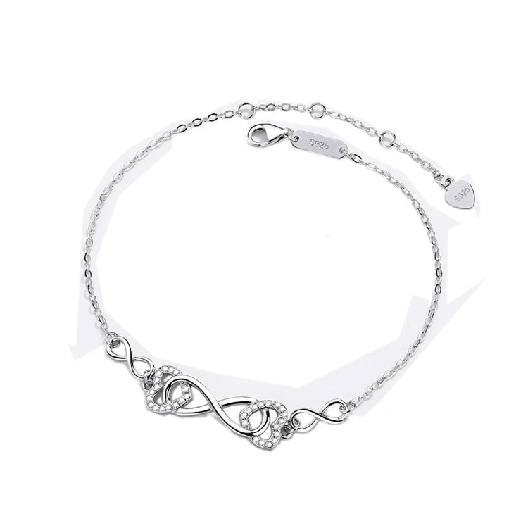 Original New 925 Sterling Silver Adjustable Bracelet Women Girls-Fine Jewelry Cubic Zirconia Love Heart Infinity Charm Perfect
