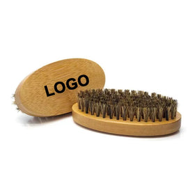 Custom Logo Beard Brush Anti Static Men Soft Bristle Wild Boar Bristles Portable Shaving Cleaning Bath Care Grooming Brush