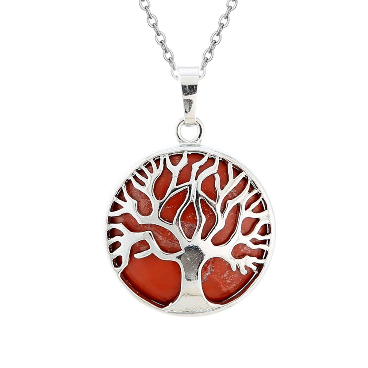 Handmade Tree of Life Healing Stone Pendant for Necklace Handmade Round Silver Alloy Gemgemstone Crystal Pendant Charm Jewelry
