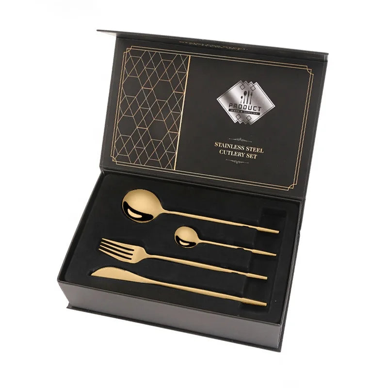 24PCS Gold Plated Flatware 18/8 Stainless Steel Cutlery Set Restaurant Silverware 24PCS