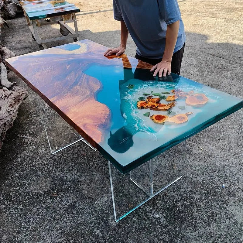 2024 Hot Selling Customized Epoxy Resin Dining Table Promotional Solid Wood Home Furniture by JDW RTS for Hotels