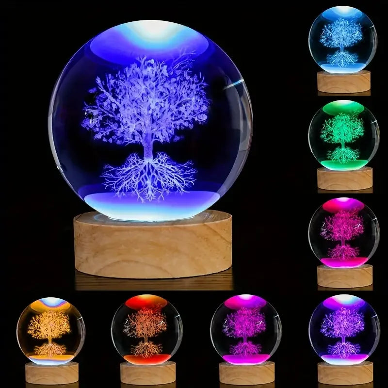 Wholesale Luxury Eco-Friendly 3D Laser Engraved Crystal Ball Table Lamp with LED Base Life Tree Design for Wedding Home Decor