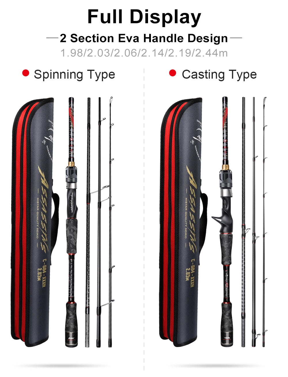HISTAR Assassin 4 Sections Ice Fishing Rod Stream Portable Travel Rod Full Carbon Fiber Spinning Casting Fast Action