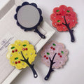 Zonyin Custom Cherry Acetate Makeup Mirror Colorful Diamond Handle Pocket Travel Mirror Fashionable Elegant Vintage Style