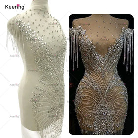 WDP-362 2024 Popular Silver Shining Patch Embellishments Crystal Bodice Rhinestone Applique for Party Dress