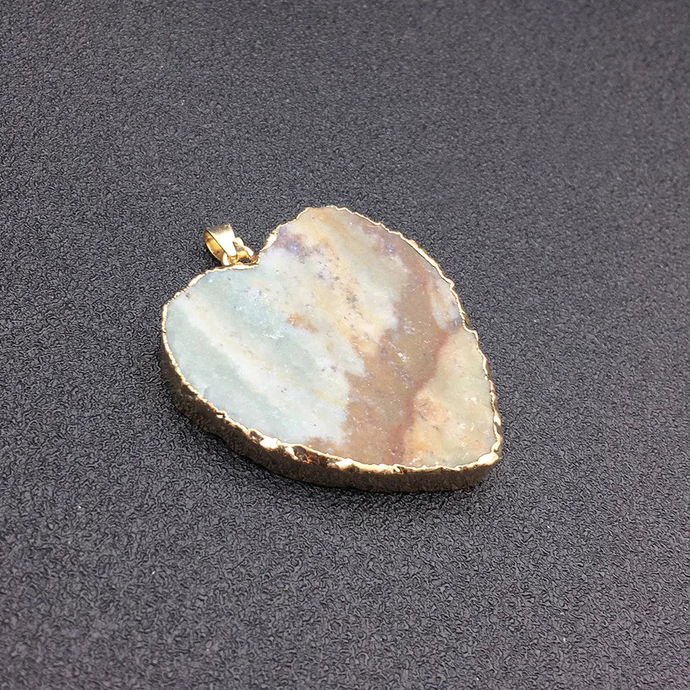 DIY Large Quantities Natural Crystal Semi-precious Indian Agate Roug Heart Pendant Necklace