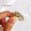 Ason Hot Selling Fashion Jewelry Ring Simple Design Stainless Steel 18k Gold Plated Color Cubic Zircon Wedding Rings for Women