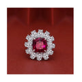 Vintage Style Luxury 9*9mm Red Ruby Main Stone Zirconia Micro Pave Halo Ring 925 Silver Wedding Ring