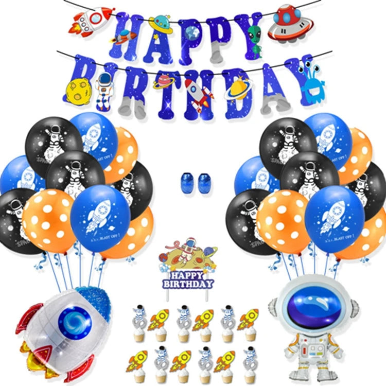 Astronaut Rocket Balloon Kit With Birthday Banner Outer Space Planet Theme Cupcake Topper Galaxy Party Supplies Decoration X4057