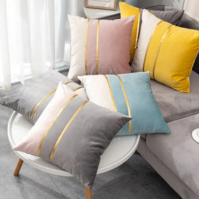 Luxury Velvet Modern Hidden Zipper Geometric Square Cushion Covers 18x18 Inches Home Decor Hotel Grey White Gold Leather
