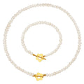 Wholesale Woman Luxury Jewelry Set Stainless Steel Flower Shape Charm Pearl Chain Bracelet and Necklace for Sale