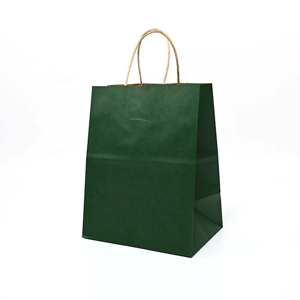 Custom Blackish Green Kraft Paper Shopping Bags with Biodegradable Material Handle 14*21*27cm  for Clothing Shopping at the Mall
