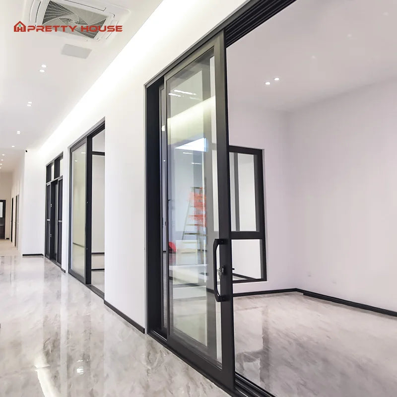 Thermal Break Heavy Duty Windproof Waterproof Sliding Doors 3 Panels Slide Door