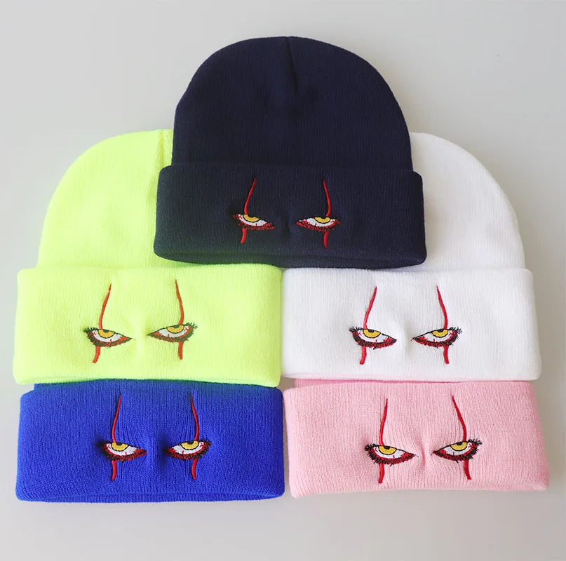 Source Factory Wholesale Embroidery Horror Scary Eyes Knitted Backwoods Beanies Hats for Men Women Pennywise Hip-Hop Beanies