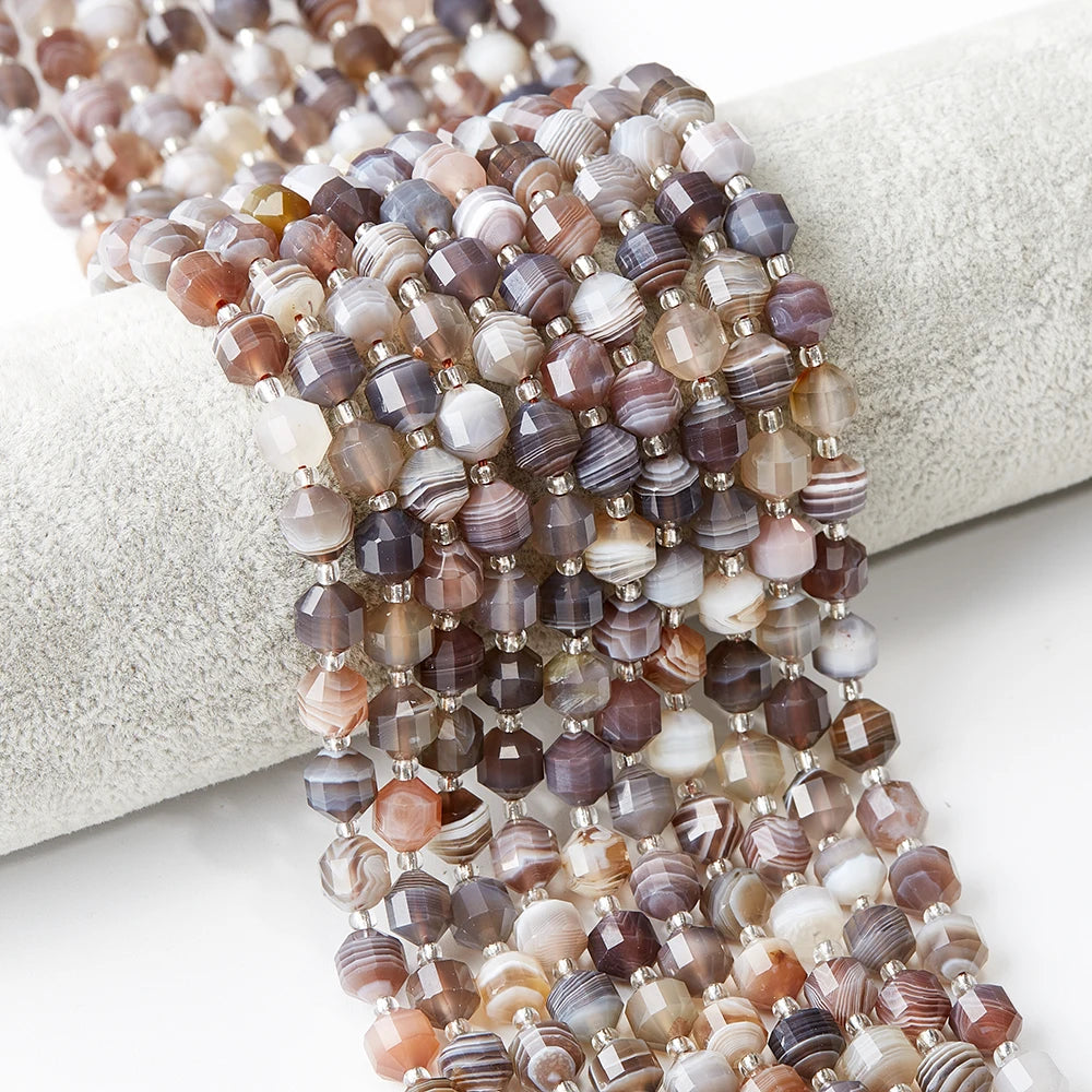Natural LuluTong Botswana Agate Beads Diamond Cut Double Terminated Point Energy Prism 7x8mm