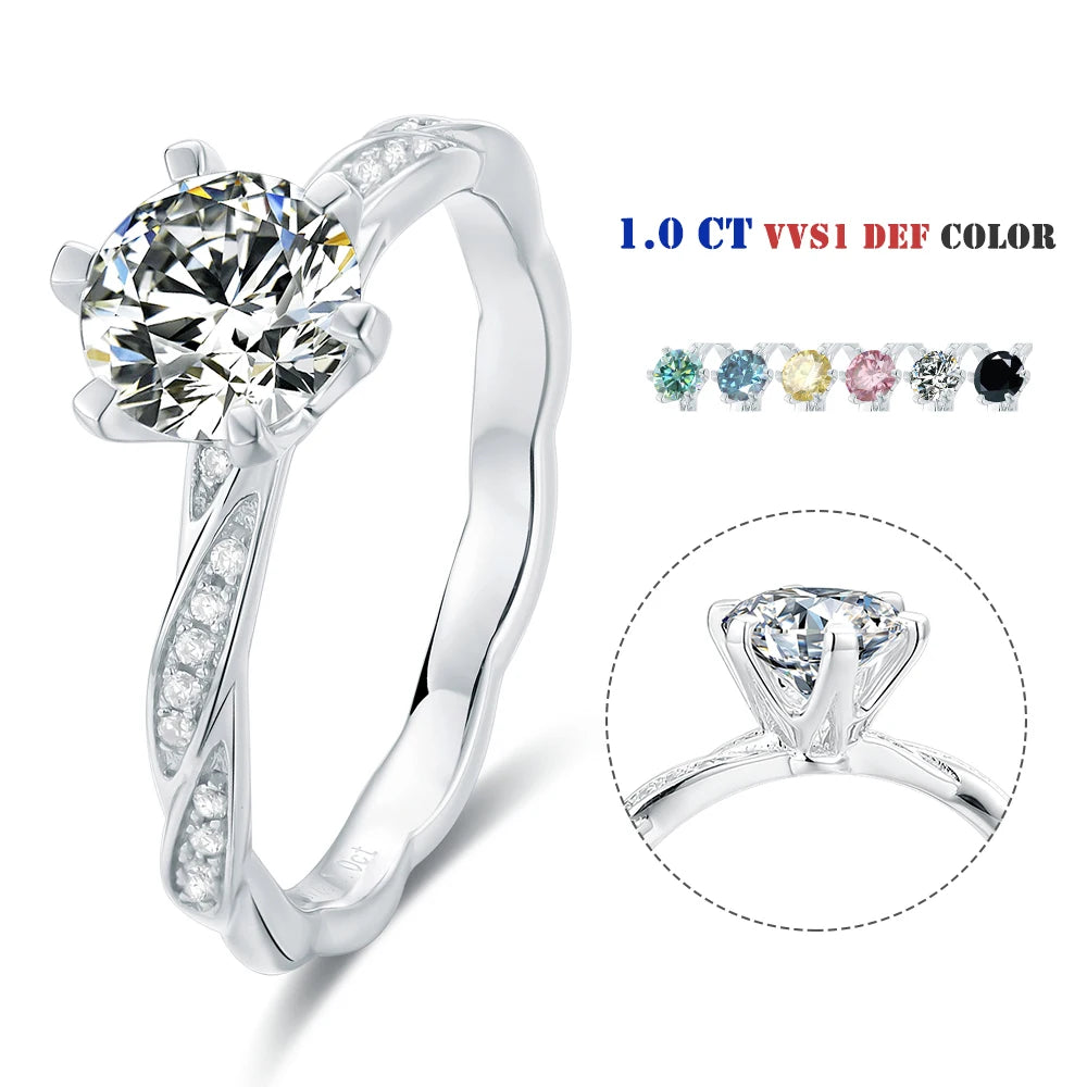 Abiding Jewelry Engagement Moissanite Diamond 925 Sterling Silver Wedding Rings