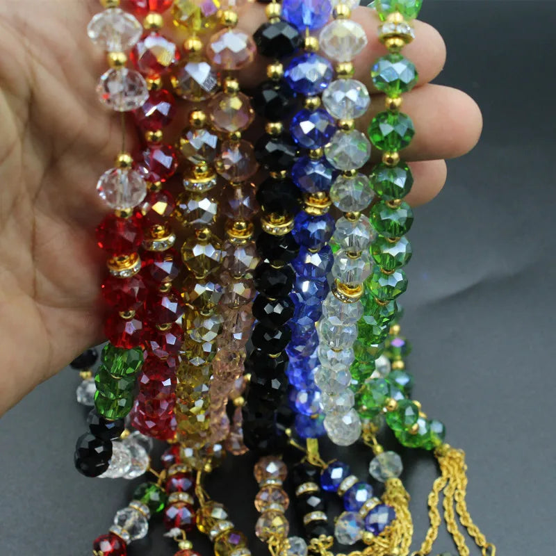 10mm 33 Pcs Islamic Glass Rondelle Beads Rosary Bead Necklace Dubai Gold Chain Rosary Necklace
