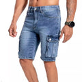 Men's Summer Half Straight Vintage Mid Waist Light Wash Loose Denim Cargo Jean Shorts Outerwear Casual
