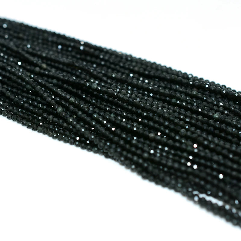 Factory Wholesale Natural 3mm Faceted Black Obsidian Loose Gemstone Beads for DIY Jewelry