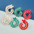 Wholesale Colorful Big Earrings Luxury Crystal Huge Women Bridal Wedding Trendy Zircon Leaf Earrings