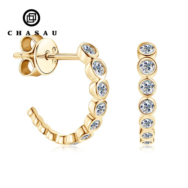 Half Hoop Earrings D Color Moissanite Diamond C Shape Stud Earrings Women's Real Pure Silver 925 Jewelry