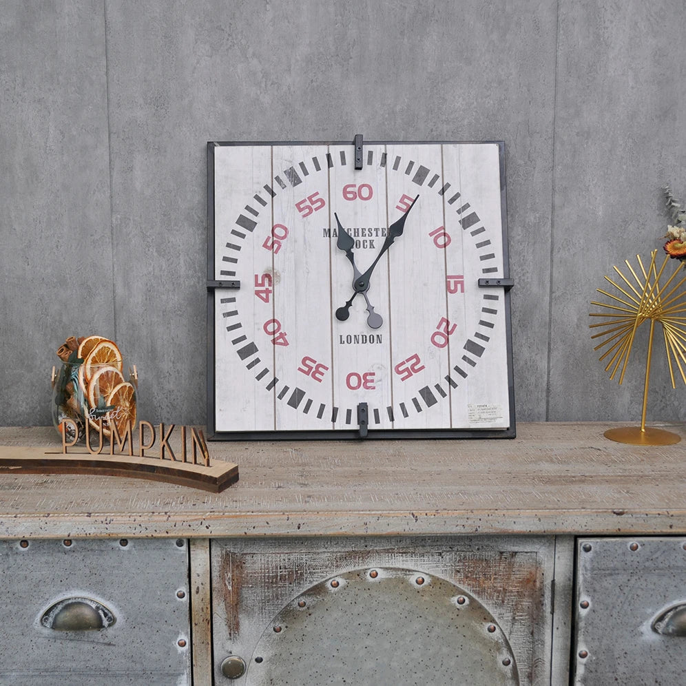 40CM Factory Price Rustic Design Simple Wooden Square Antique Wall Clocks White Retro Decorative Art Watch Dropshipping DDP WEEE