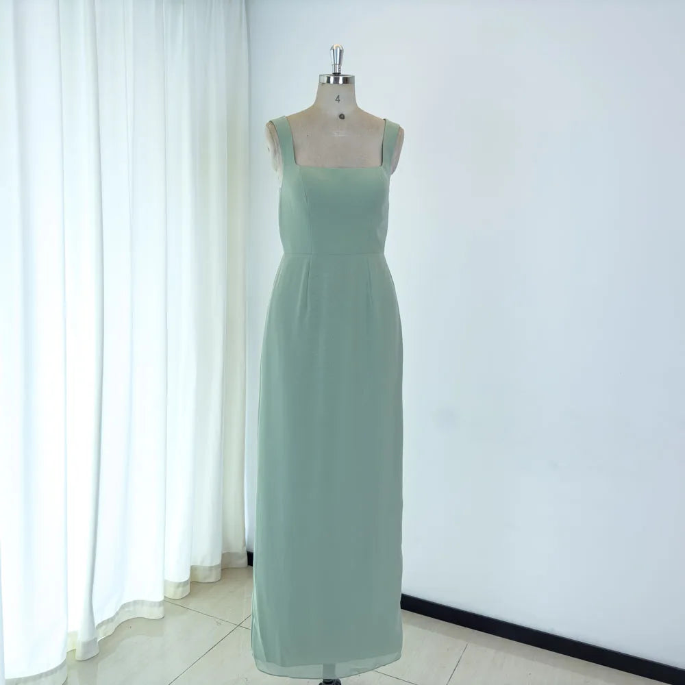 TEENYEE Customized Design Leg Slit Wedding Evening Dress Sage Green Bridesmaid Dresses Cocktail Dress for Party
