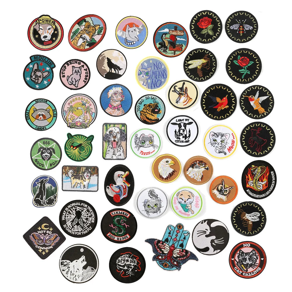 Hot Sale Custom Made Heat Press Iron-on Backing Animal Design Circular Round Embroidery Patches Badges for Clothes Bag