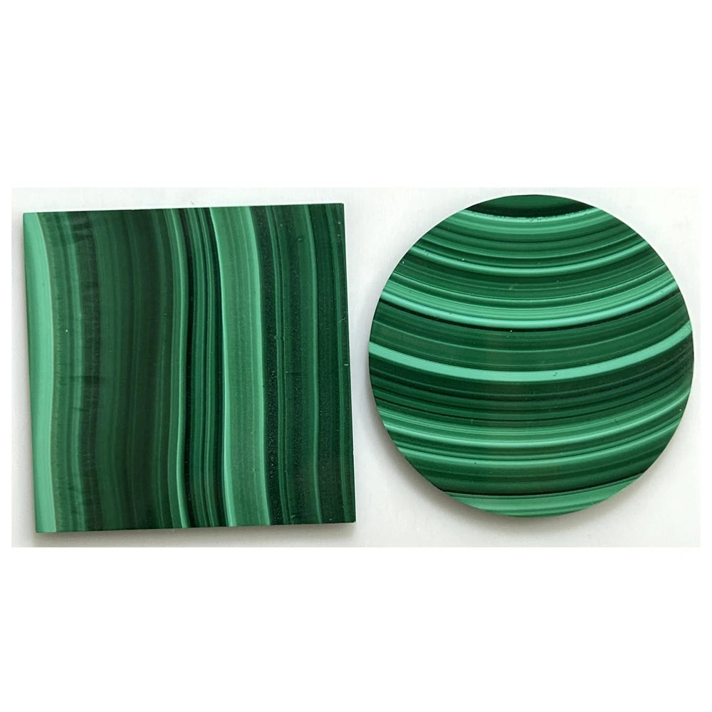 HQ Gems 40x40x2mm 30x30x2 Hight Quality Double Flat Malachite Coins Sheet Straight Lines Malachite Loose Gemstone
