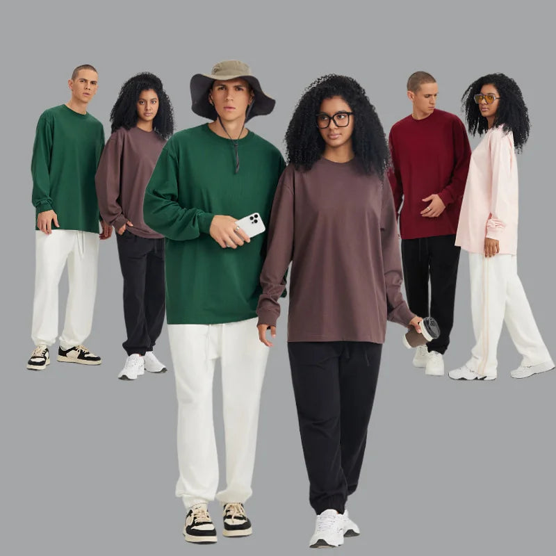 New Design Unisex Long Sleeve T-shirt 100% Cotton Cool Custom Printing O-Neck Loose Fit Plus Size Jersey for Men Women