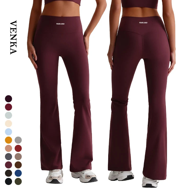Oem Logo Women Workout Pants LOW MOQ No Front T Line Basic Solid High Waist Peach Butt Fitness Yoga Pants Flared Leggings