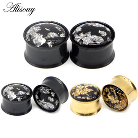 Alisouy 2PC Black Gold Color Ear Piercing Plugs Tunnels Stretcher Expander Stainless Steel Fashion Stud Gauges Body Jewelry