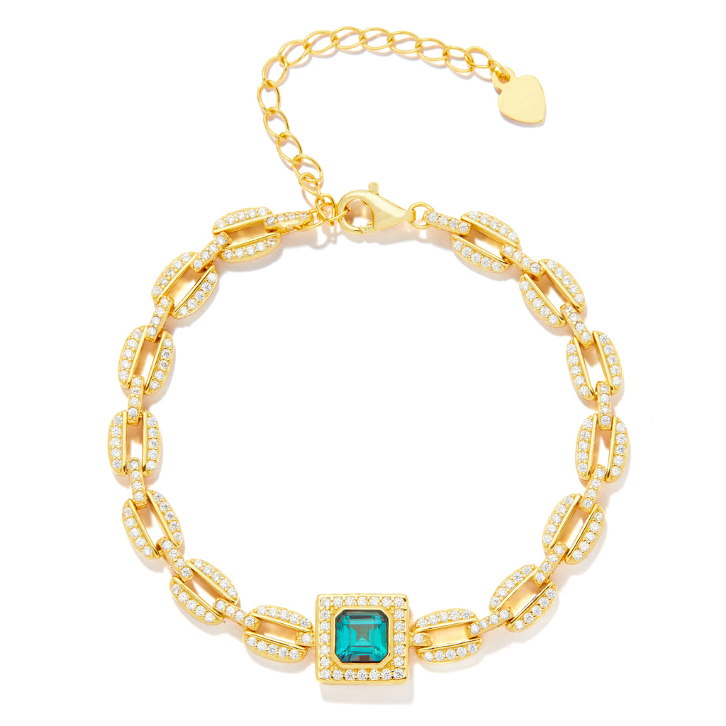 Premium L&L Jewelry 925 Silver Emerald Cut CMA Certified Unisex Vintage Link Chain Bracelet with Sophisticated Glamorous Custom