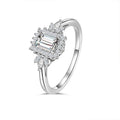 GRA Certified Moissanite Ring 925 Sterling Silver Emerald Cut Gemstone Flower Engagement Wedding Ring