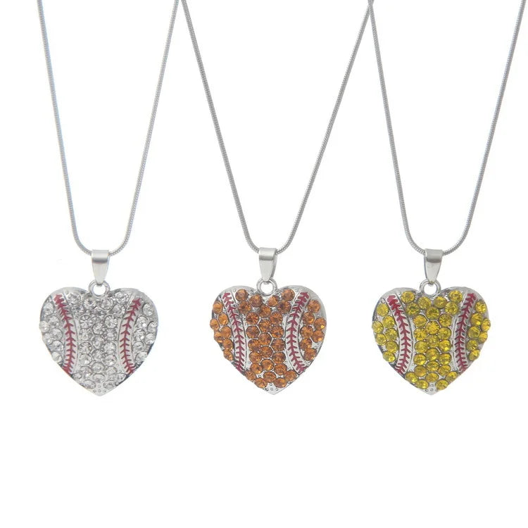 New Creative Sports Cubic Zircon Jewelry Geometric Heart Pendant Necklace Multicolor Softball Pendant Necklace to My Son