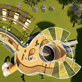 Outdoor Recreational Facilities Featuring a Guitar-shaped Platform Curved Walkway Climbing Net and Slide Suitable for Parks