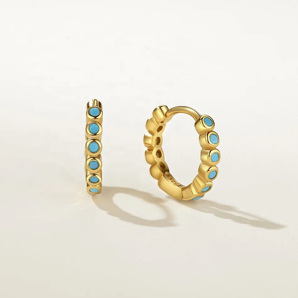 Nagosa Jewelry Supplier 18k Gold Vermeil 925 Sterling Silver Bezel Blue Stone Huggie Hoop Earrings for Women