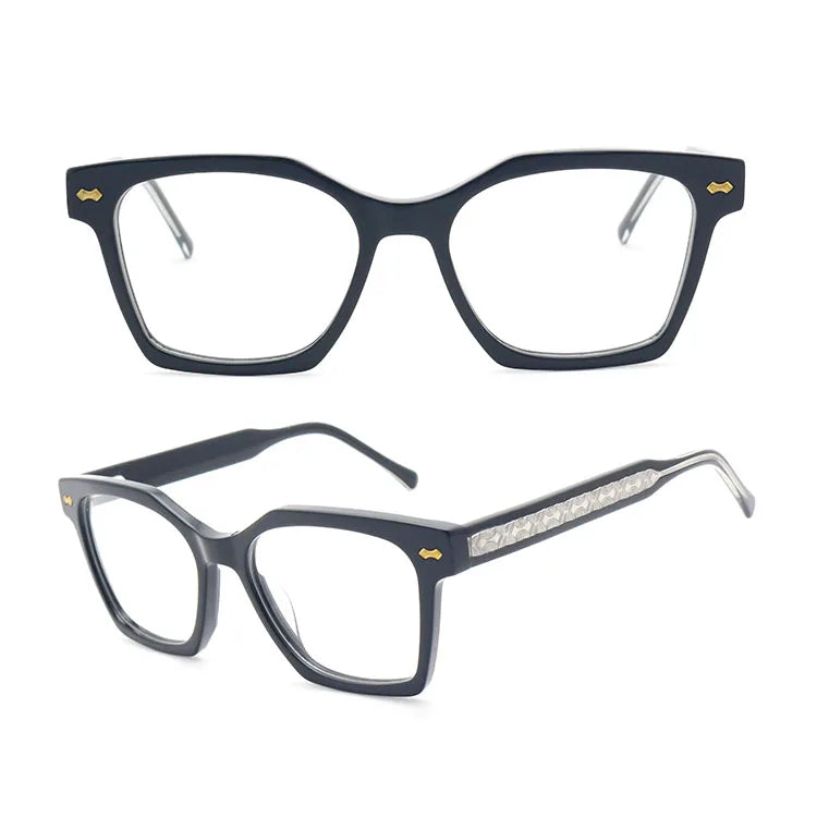 Vintage Classic Square Thick Quality Customized Eyeglasses Frame with Wide Side Acetate for Diamond Face Shape