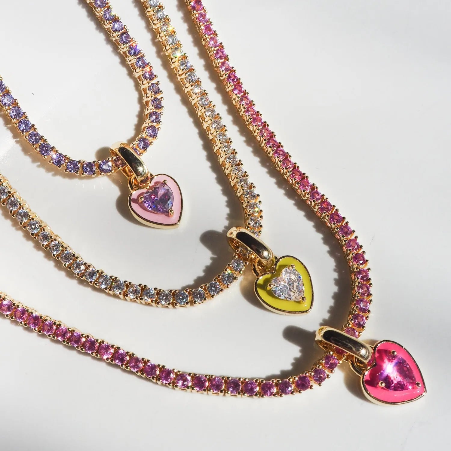 Fashion Titanium Steel Zircon Tennis Chain Colorful Heart Zircon Pendant Necklace Luxury Chokers Necklace Jewelry Party Gift