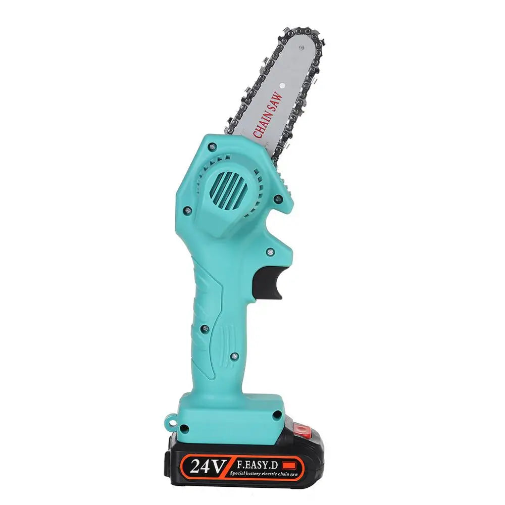 24V Mini Electric Chainsaw Rechargeable 4-Inch Lithium Battery Portable Electric Saw Household One-handed Christmas Tree