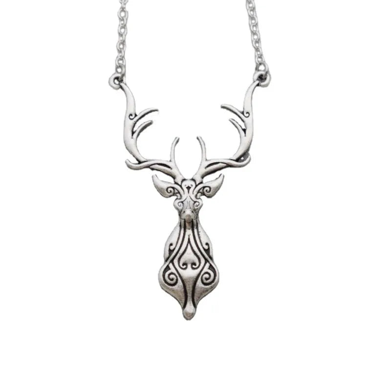 Vintage Nordic Classic Men's Deer Pendant Necklace Zinc Alloy Link Chain DIY Handmade Viking Talisman Christmas Gift