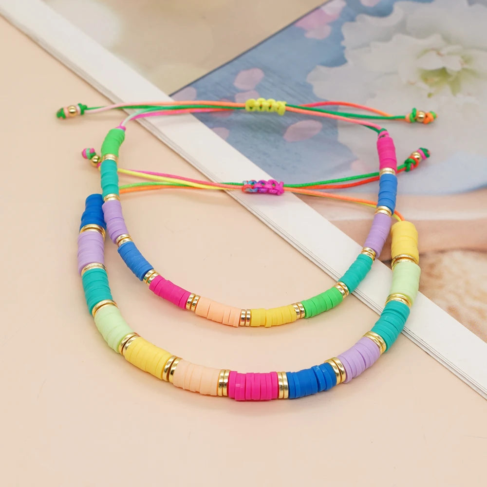 Go2boho Colorful New in Summer Fashion Heishi Bead Bracelets for Women Kids Beach Friendship Adjustable Jewelry Holiday Gift