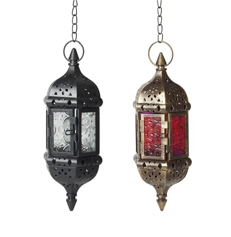 Home and Outdoor Decor Moroccan-style Black Lantern Decorative Lantern Hanging Metal Lantern