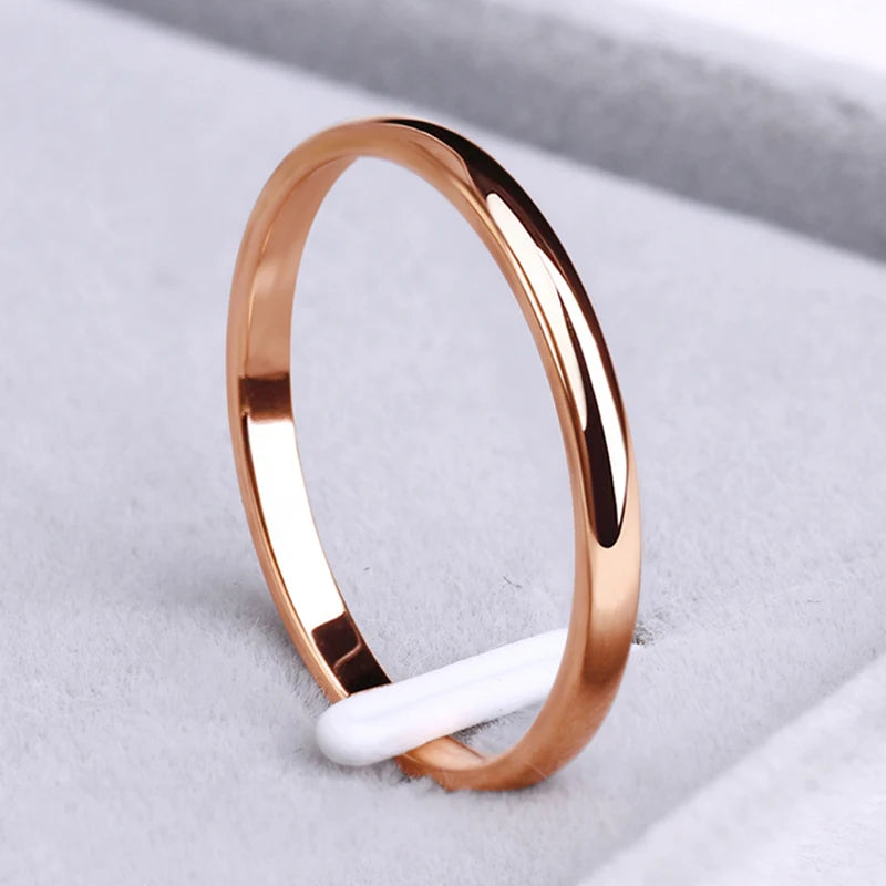 Fashion Simple  Stainless Steel Rings Rose Gold Anti-allergy Smooth Simple Wedding Couples Rings Bijouterie