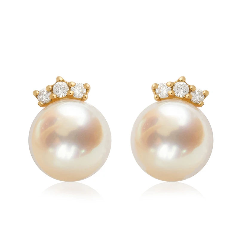 Premium Signature 18K Solid Gold Akoya Pearl Earrings Real Diamond Seawater Pearl 5A Grade Jewelry Custom Personalized