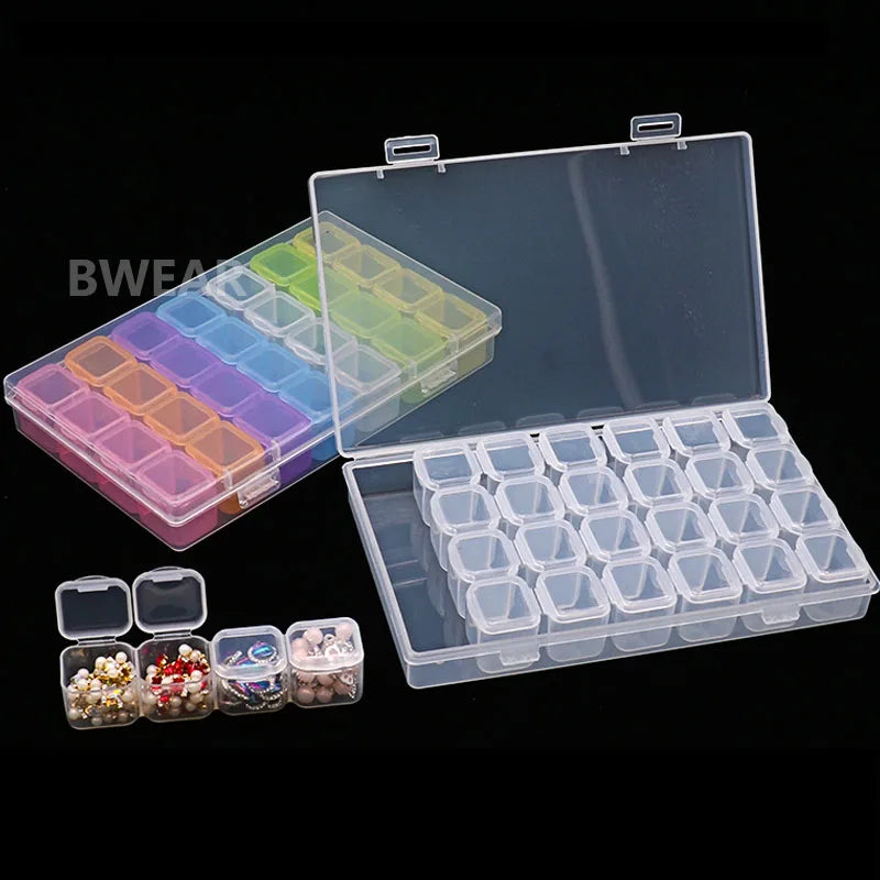 28 Slots Practical Jewelry Box Adjustable Plastic Compartment Storage Box Earring Loose Beads Hotfix Rhinestone Case Container