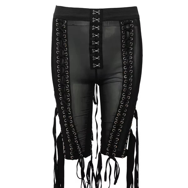 A2909 New Style Black and White  Crisscross  See Through Mesh Pant  for Women Wear