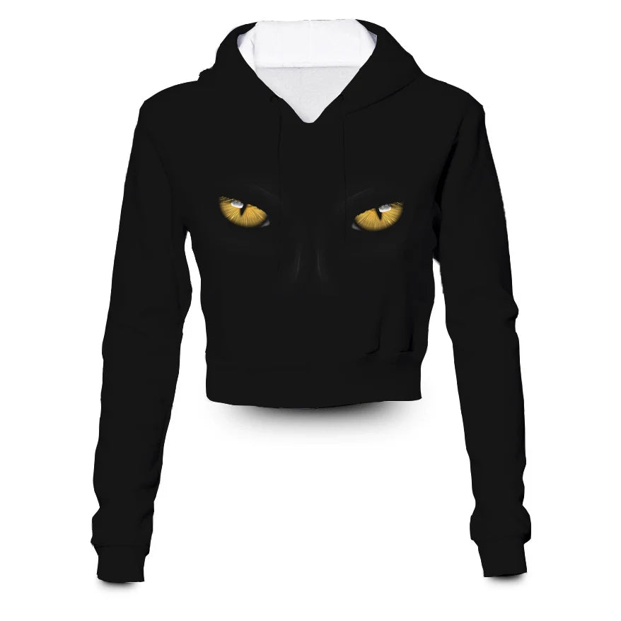 Fitspi Custom Made Eye of the Panther 3d Sublimation Print Women Clothing Plus Size Crop Hoodies