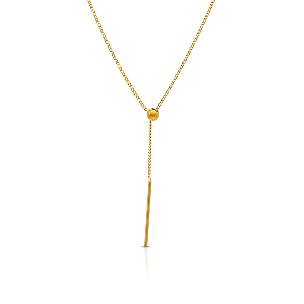 Chris April 316L Stainless Steel Adjustable Slider Bead Y Shape Long Chain Necklace