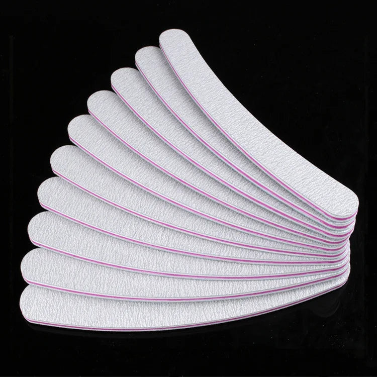 FOCSTAR Disposable Double Sided Curved Nail File Emery Board Half Moon Buffer for Salon Spa Home Use (BT5033)